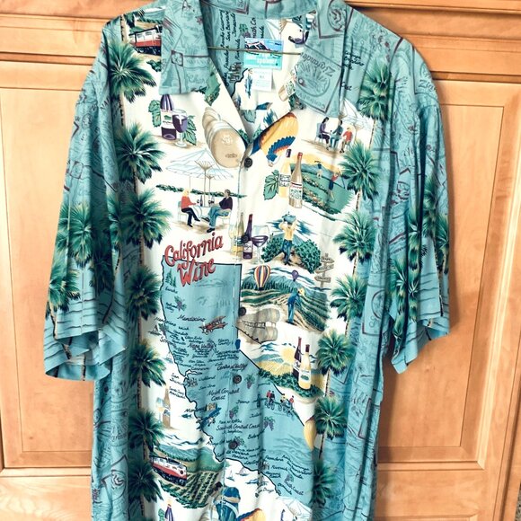 Reyn Spooner Hawaiian Shirt Men Large California Wine Country Map Graphics - Picture 1 of 14